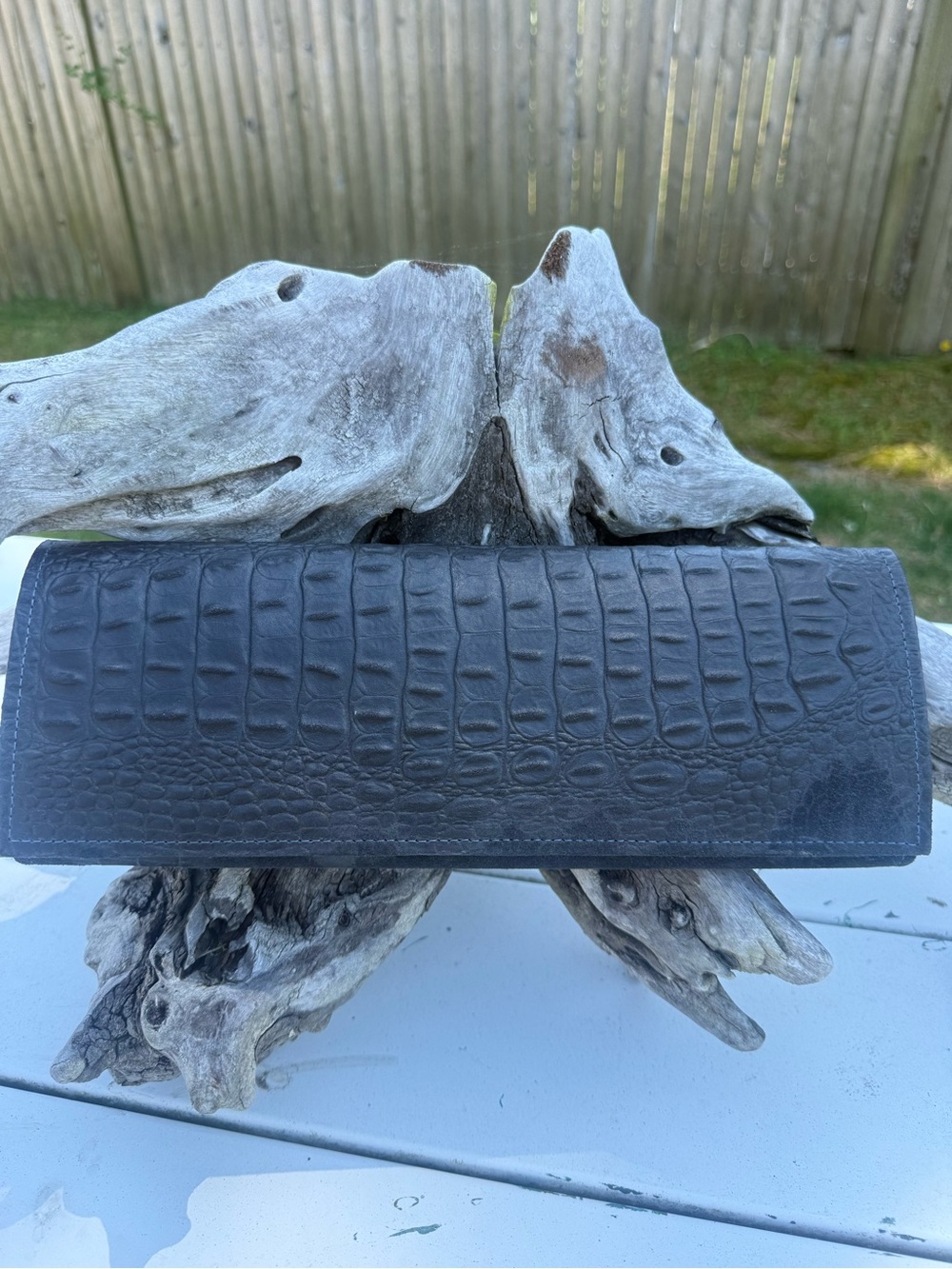 Black Croc-Embossed Leather Clutch